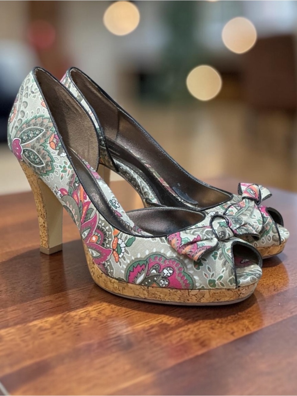 Unlisted by Kenneth Cole Floral Peep-Toe Platform Heels - Pink & Green